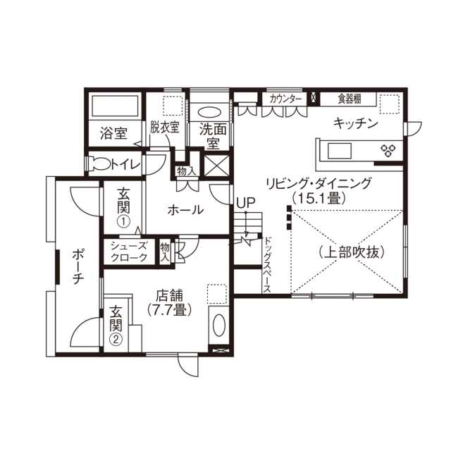 ホーム企画センター 【2500万円～3000万円】経済的なNearly ZEH仕様。トリミングサロン併設の快適マイホームの間取り図（3LDK＋店舗）1階