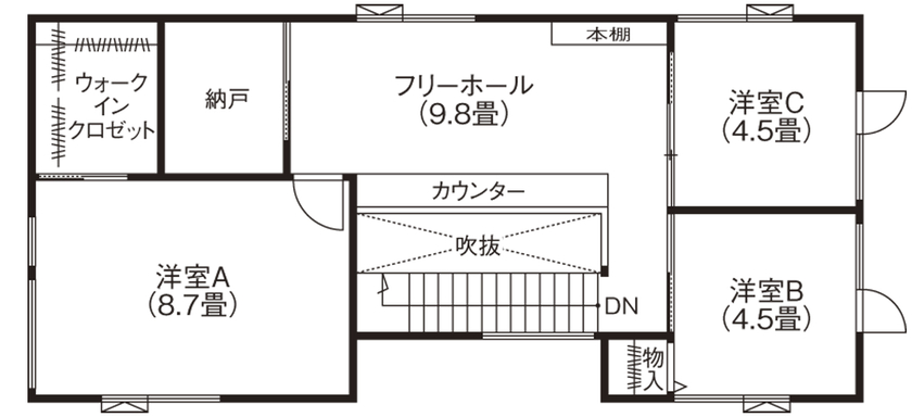 ホーム企画センター 【2000万円～2500万円】光をたっぷり採り込む快適新居　炭の効果を実感できる心地よさの間取り図（3LDK）２階