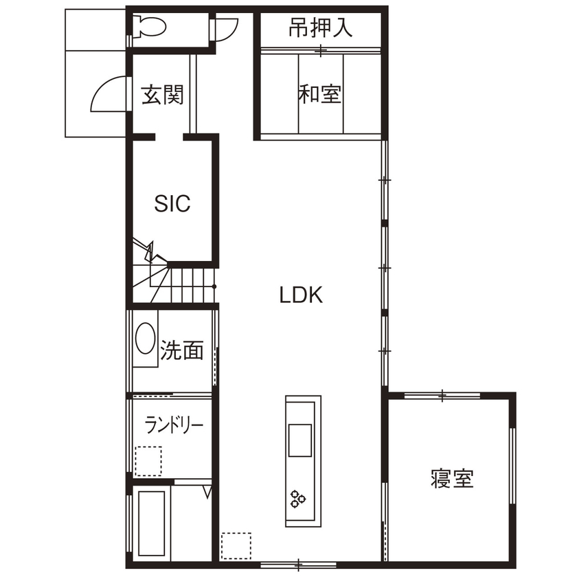 KEN建築工房 【河内長野市／3000万円台／間取り図有り】家族で楽しむアウトドアライフーおうちキャンプができるお住まいの間取り図（4LDK+和室+SIC）1階