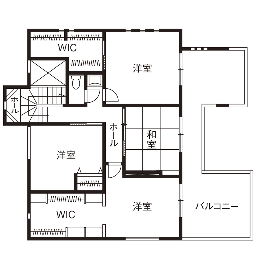 クレバリーホーム立川店／デザイノ 【3000万円～3499万円／中庭／間取図有】高級感を演出する工夫や家事の効率化で、暮らしの質を高める家にの間取り図（5LDK＋中庭＋事務所）2階