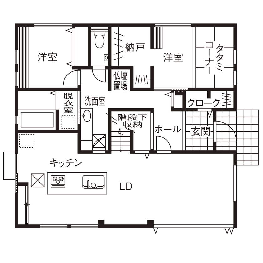 クレバリーホーム立川店／デザイノ 【3000万円～3499万円／二世帯住宅／間取図有】スムーズに暮らせる回遊動線。上質でホテルライクな暮らしの間取り図（4LLDK＋小屋裏収納）1階