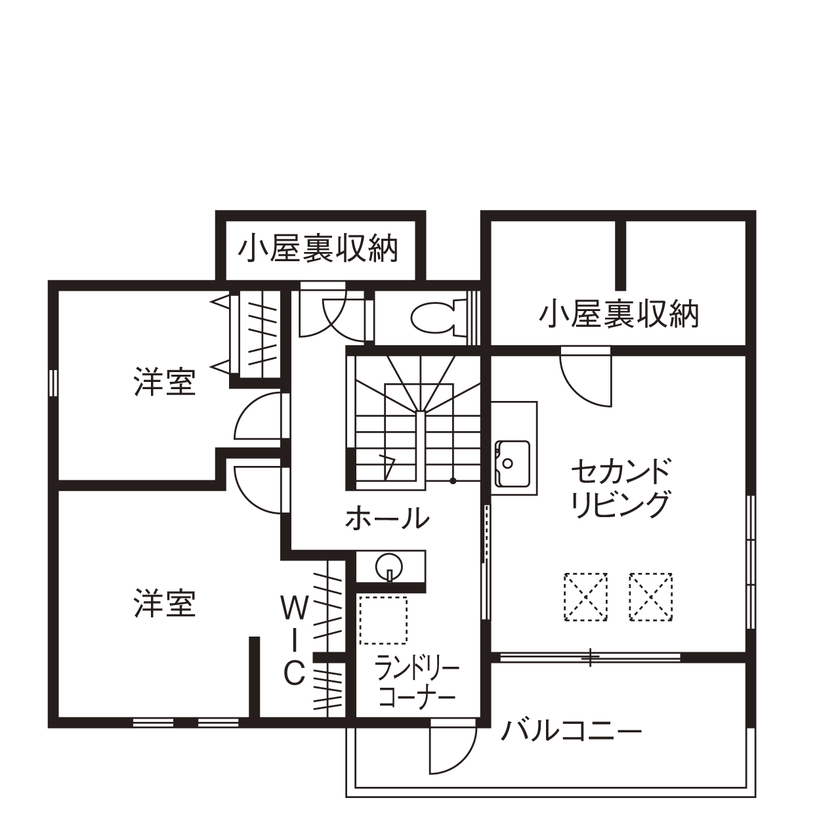クレバリーホーム立川店／デザイノ 【3000万円～3499万円／二世帯住宅／間取図有】スムーズに暮らせる回遊動線。上質でホテルライクな暮らしの間取り図（4LLDK＋小屋裏収納）2階