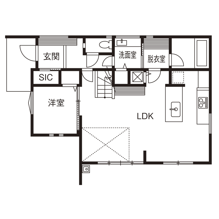 クレバリーホーム立川店／デザイノ 【2500万円～2999万円／吹抜け／間取図有】明るく開放的なLDK。HEAT20のG2レベルの高い断熱性で年中快適の間取り図（4LDK＋小屋裏収納）1階