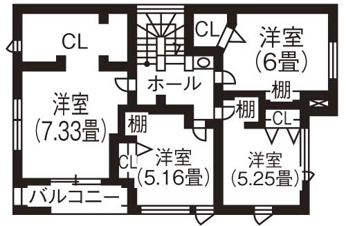 住まいのクワザワ 狭小地を活かした3階建て　総タイル、明るい家に大満足（夫婦＋子ども3人）の間取り図（6LDK）3階