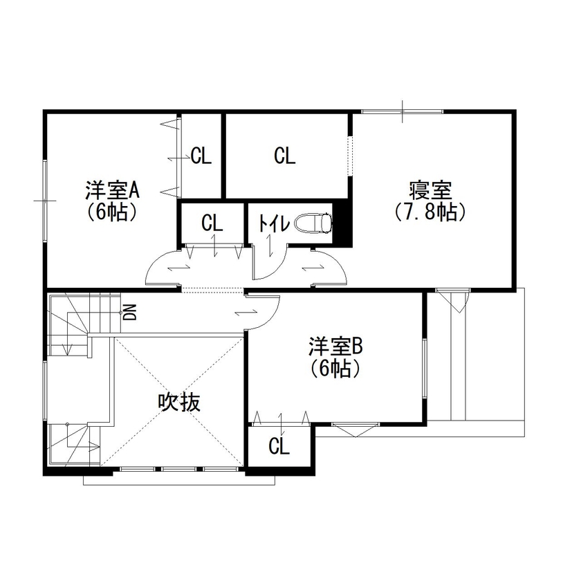 住まいのクワザワ 【2000～2500万円】スタディコーナーやリビング階段、子どもとのつながりを感じる暮らしの間取り図（4LDK）2階