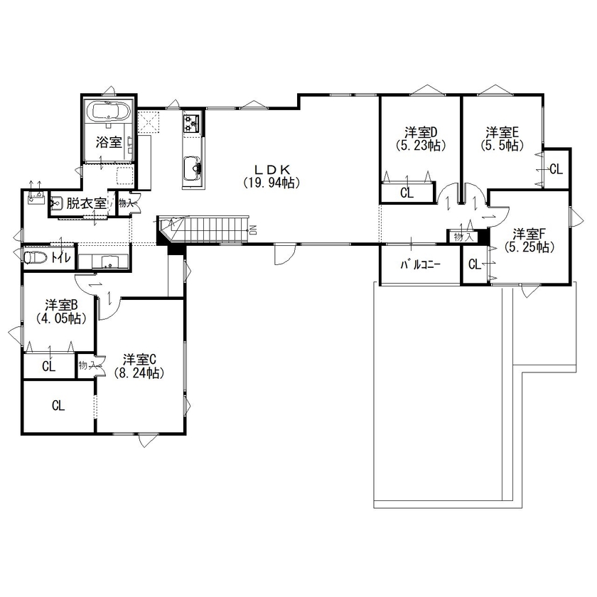 住まいのクワザワ 親と子が緩やかに結びつきながら、心地よく暮らす2世帯住宅。の間取り図（5K以上）2階