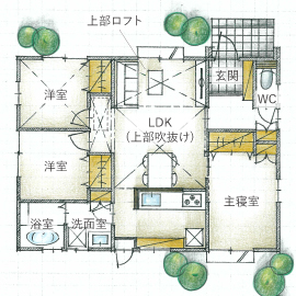 AREX/アーレックス 【1000万円台/平屋/20坪台/間取り図】空間を活かしたコンパクト設計のデザイナーズ住宅/1500万円以内の平屋の間取り図（3LDK）１階