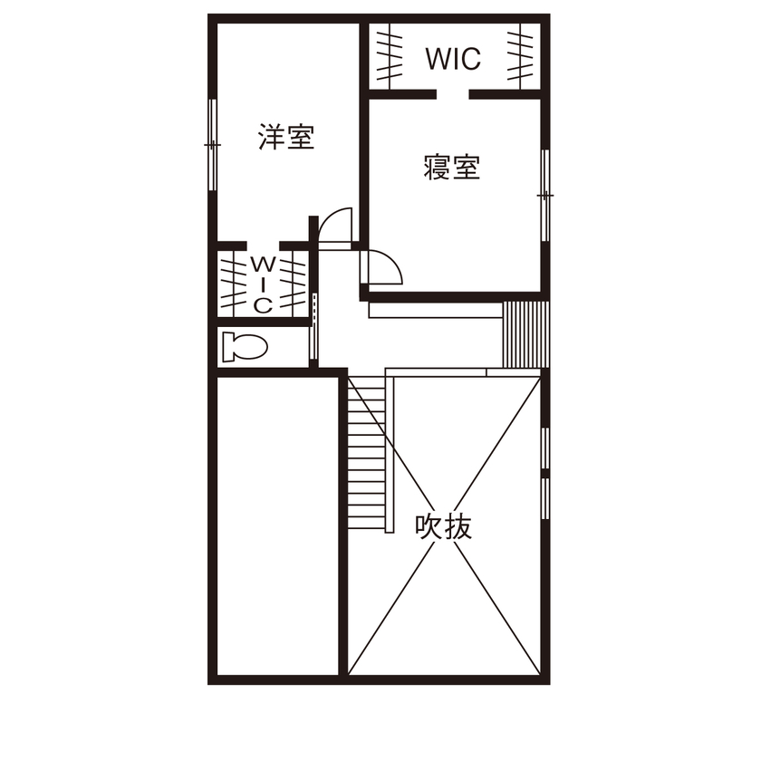 ハウス21（いわき・北茨城） 【いわき／2000万円台／耐震／サンルーム／吹き抜け】ワンフロアで暮らしが完結する平屋風の家（間取り有）の間取り図（3LDK＋サンルーム）2階