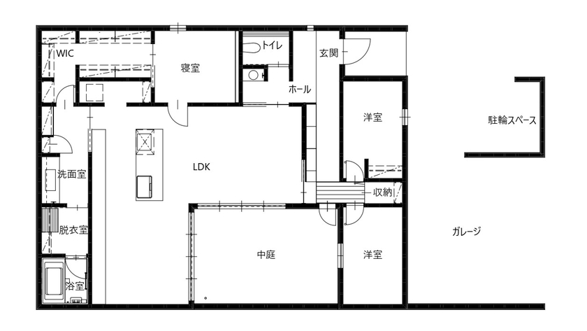 KITPLUS 【間取図有｜平屋3LDK｜2500～2999万円】中庭からの採光と開放感が心地よく、家族のプライバシーを守る家の間取り図（3LDK）1階