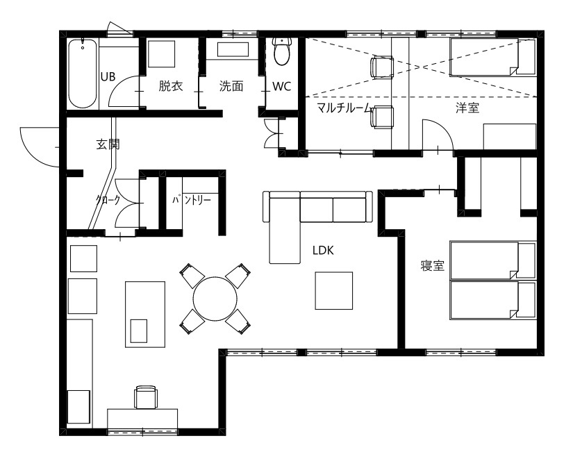 KITPLUS 【平屋3LDK】2WAY動線で叶える、理想の平屋暮らしの間取り図（3LDK）1階