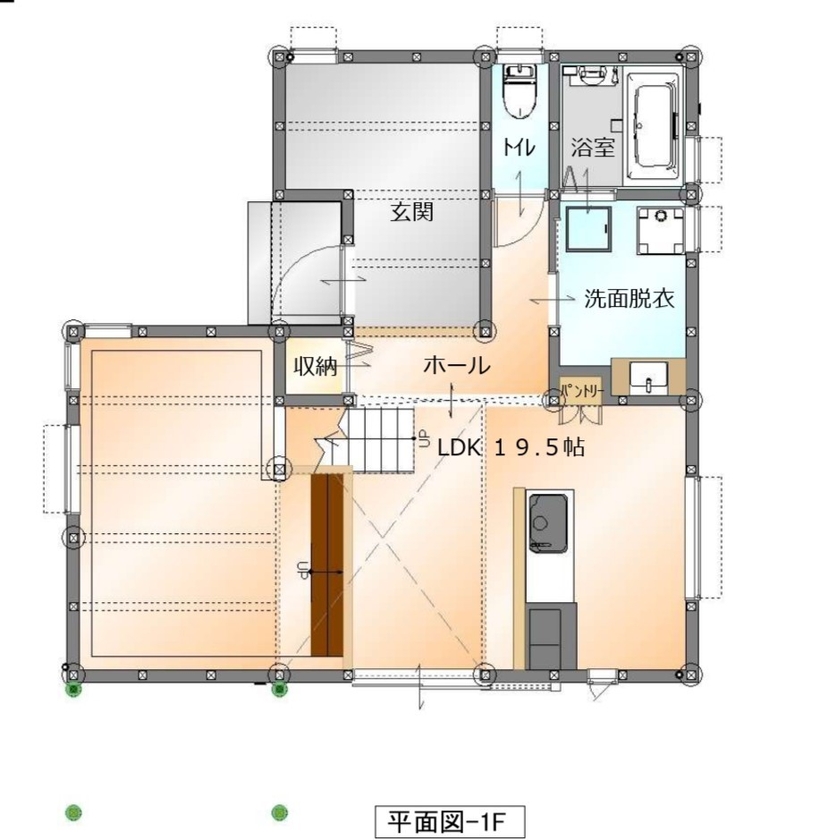 KITPLUS 【スキップフロア＋吹抜け】2階建てのプライベート感のいいとこどりのB-CRAFTの間取り図（3LDK＋サブリビング）1階