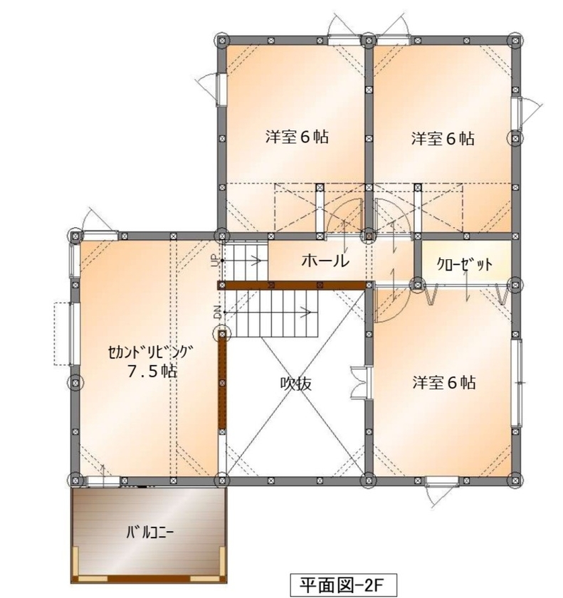 KITPLUS 【スキップフロア＋吹抜け】2階建てのプライベート感のいいとこどりのB-CRAFTの間取り図（3LDK＋サブリビング）2階