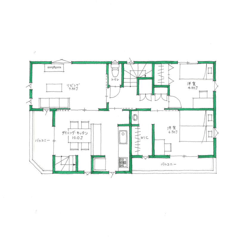 おいしいおうち 【2550万円/二世帯住宅/33坪/間取り有】時をつないでいく桧の家。二世帯が心地よい距離感で暮らすプランの間取り図（2DK＋2LDK＋ロフト）2階