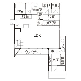 グランハウス 一級建築士事務所 【1000万円台/30坪台/4LDK/間取り図】ナチュラルな木の空間×黒。造作収納や家事動線に感激のカッコいい家の間取り図（4LDK）1階