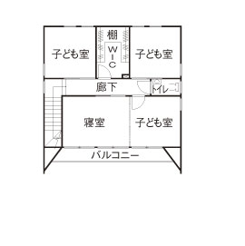 グランハウス 一級建築士事務所 【1000万円台/30坪台/4LDK/間取り図】ナチュラルな木の空間×黒。造作収納や家事動線に感激のカッコいい家の間取り図（4LDK）2階