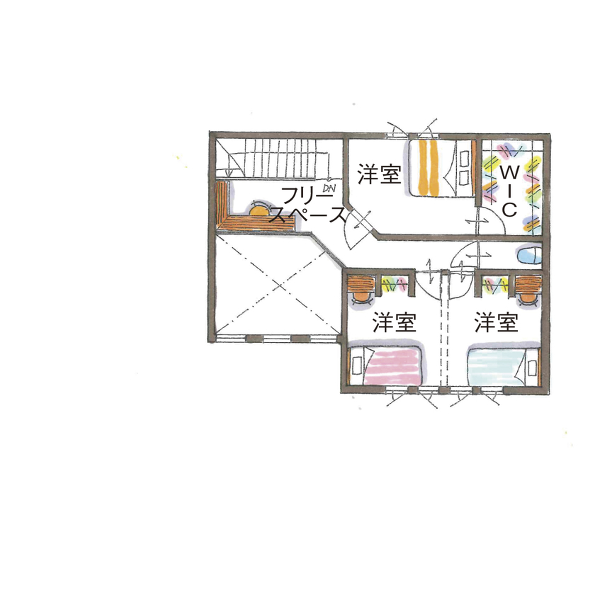 グランハウス 一級建築士事務所 【2000万円台/30坪台/間取り図】土間を庭代わりにして街中でのびのび。遊び心で、どこを見てもかっこよくの間取り図（４LDK＋家事室）2階