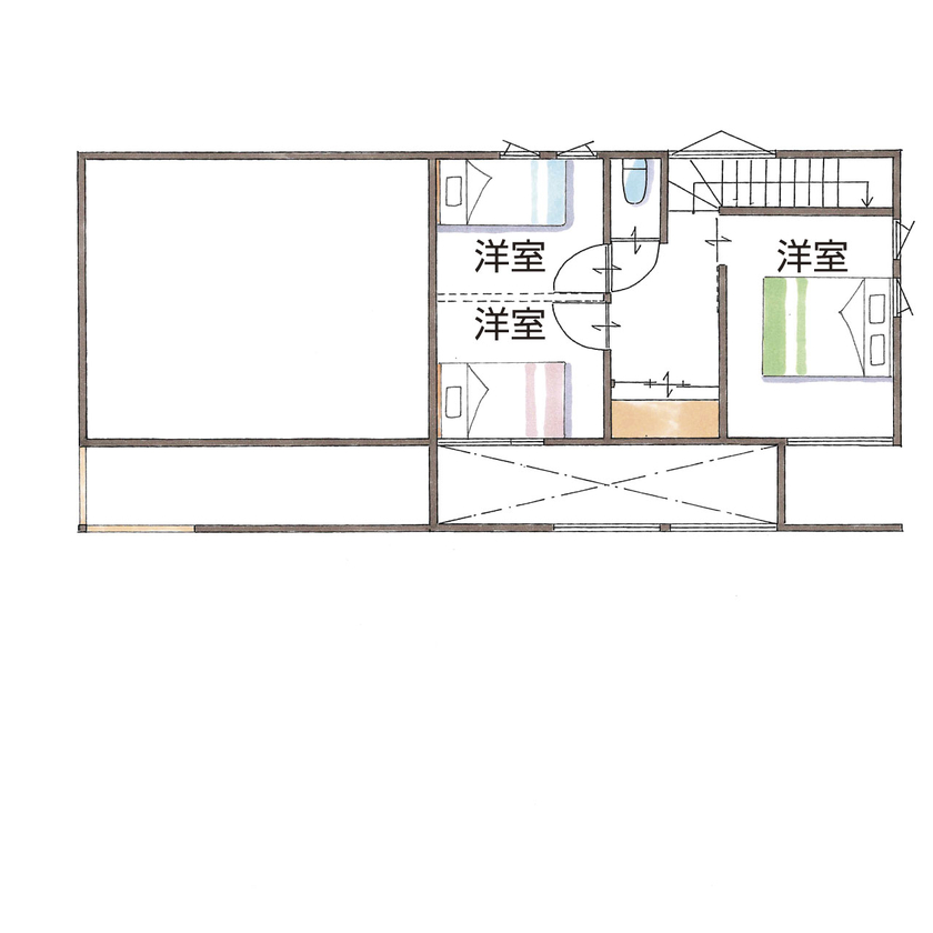 グランハウス 一級建築士事務所 【2000万円台/2階建て/3LDK/間取り図】キャンプのワクワク感を自宅でも楽しむ！土間のあるガレージハウスの間取り図（3LDK）2階