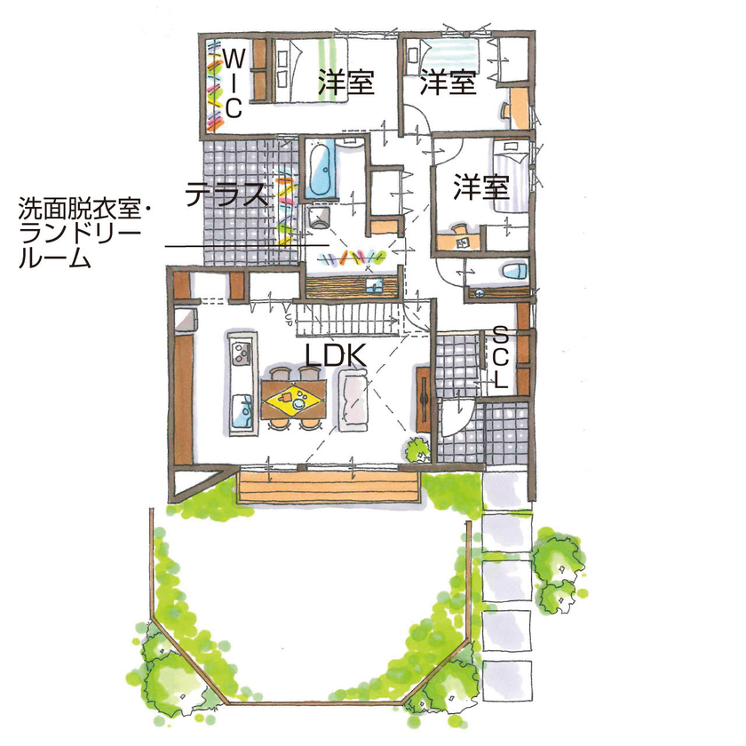 グランハウス 一級建築士事務所 【2000万円台/平屋/間取り図/注文住宅】グレイッシュカラーが映えるシックな平屋。ロフトと2つの庭で開放感の間取り図（3LDK+ロフト）1階