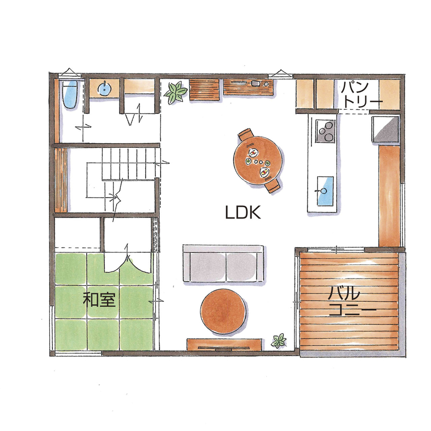 グランハウス 一級建築士事務所 【2000万円台/2階リビング/30坪台/間取り図】ノスタルジーを愉しむ家。眺望とミッドセンチュリーの趣に感嘆の間取り図（3LDK）2階