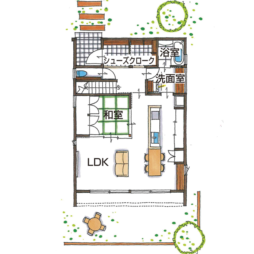 グランハウス 一級建築士事務所 【2000万円台/30坪台/間取り図】グレーの配色×造作のカッコよさ。写真より3倍お洒落と褒められました！の間取り図（4LDK）1階