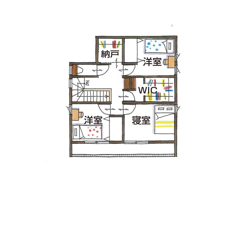 グランハウス 一級建築士事務所 【2000万円台/30坪台/間取り図】グレーの配色×造作のカッコよさ。写真より3倍お洒落と褒められました！の間取り図（4LDK）2階