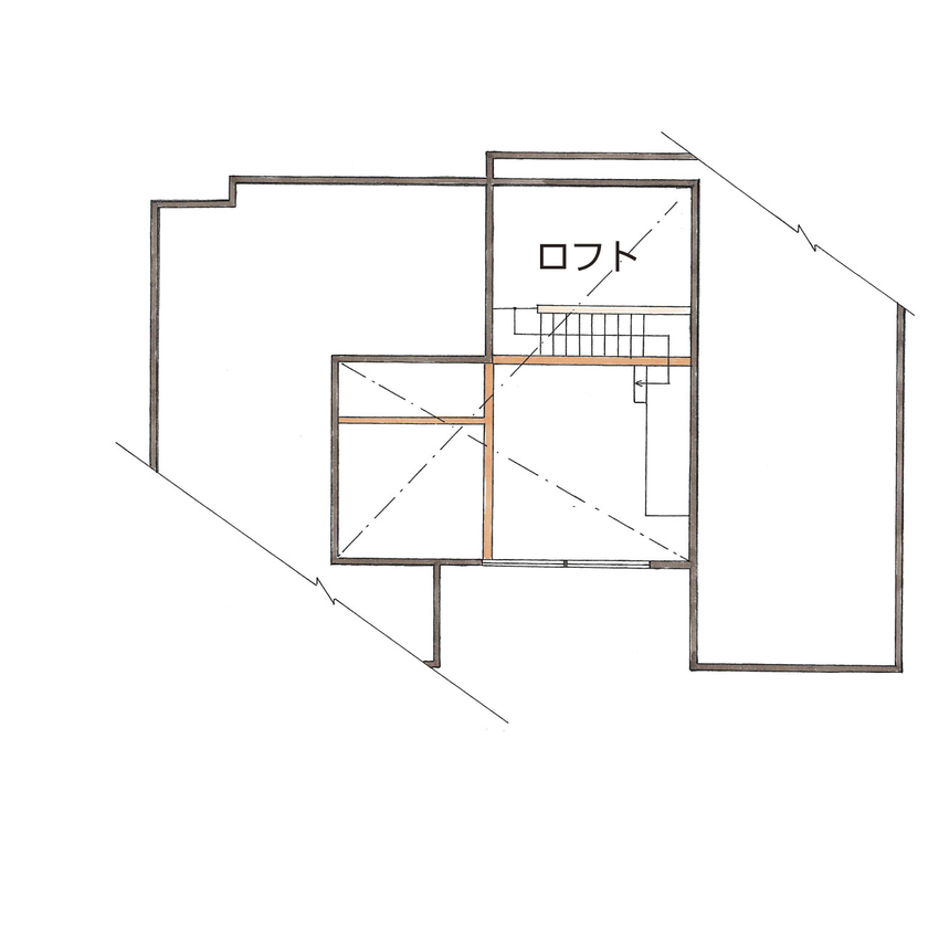 グランハウス 一級建築士事務所 【2000万円台/平屋/30坪台/間取り図】思い出をつなぐ平屋。２つのリビングやコの字キッチンで居心地抜群の間取り図（3LDK+ロフト）ロフト