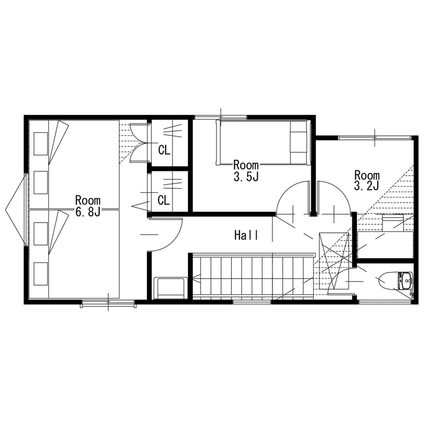 MD studio. 建築士とつくる家 【17坪/3階建て/間取り図】17坪でも鉄骨階段とホール設計で開放感を実現。「洗う・乾かす・しまう」も完結の間取り図（3LDK）3階
