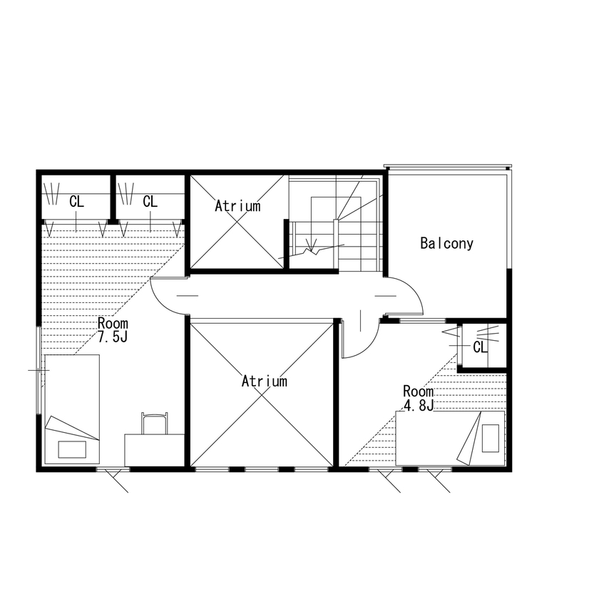 MD studio. 建築士とつくる家 【27坪/旗竿地/2階リビング/間取り図】高台の眺望を取り込む吹抜け窓と、家事ラクな回遊動線で快適な暮らしの間取り図（3LDK+WIC+書斎）3階