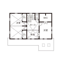  デザインハウス・エフ 【1000万円台/20坪台/間取り図】ウッドデッキでアウトドア気分も味わえる。爽やかなカリフォルニアスタイルの間取り図（3LDK）2階