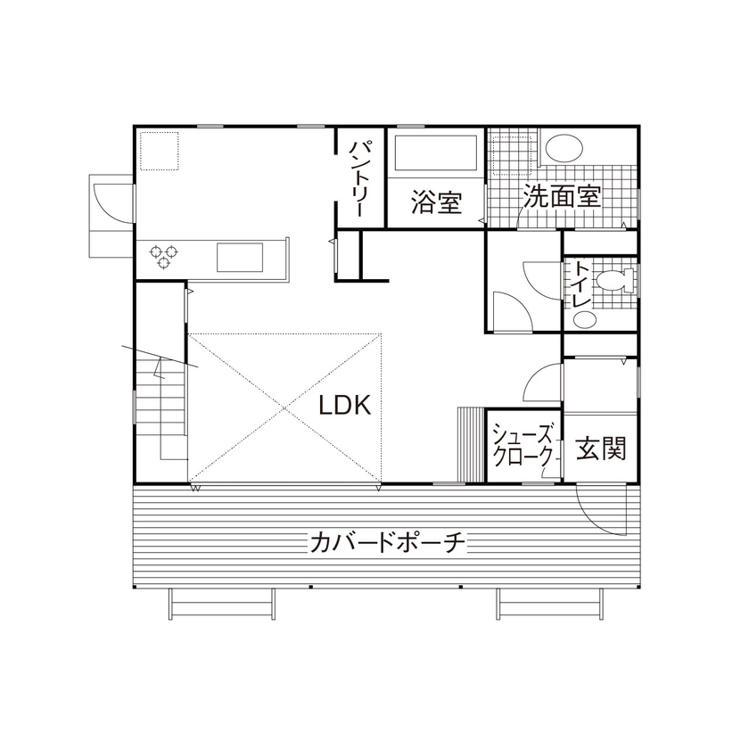  デザインハウス・エフ 【1000万円台/30坪台/間取り図】50年代のアメリカンが大好き！ジーンズとロカビリーが似合う西海岸ハウスの間取り図（3LDK）1階