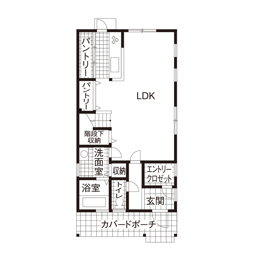  デザインハウス・エフ 【1500～1999万円・間取りあり】アメリカ映画のワンシーンみたい！風が気持ちいいカバードポーチのある家の間取り図（3LDK）1階