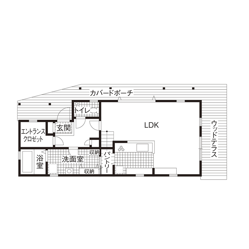  デザインハウス・エフ 【1500万～1999万円・間取りあり】無垢床にこだわり憧れを詰め込んだ、シンプルなアメリカンハウスを実現の間取り図（3LDK+ECL）1階
