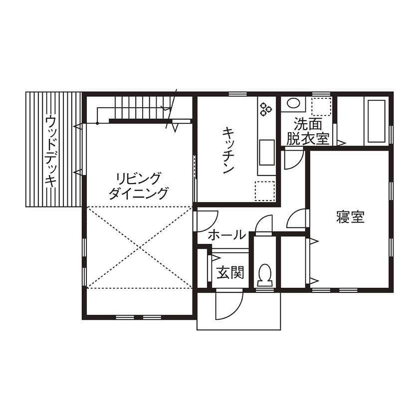 デザインハウス・エフ 【1000万円台/20坪台/間取り図/平屋風】アンティーク家具が映える、可愛らしいプロヴァンス風の住まいの間取り図（3LDK）1階