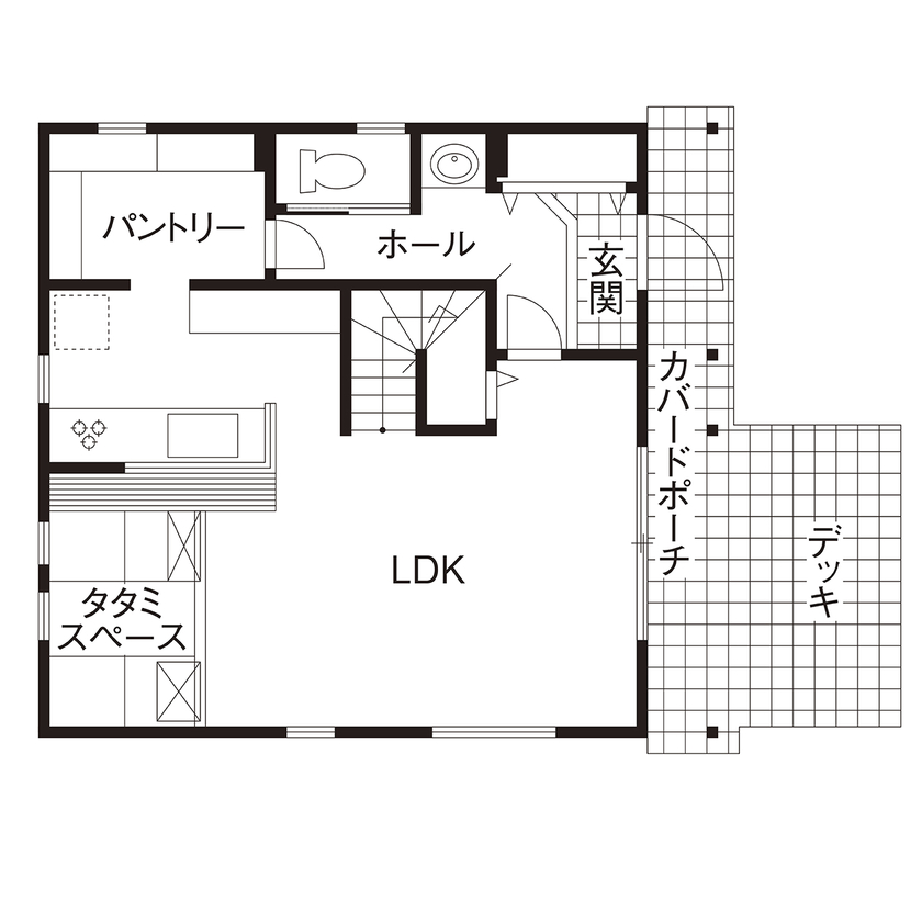  デザインハウス・エフ 【1500万～1999万円・間取りあり】淡いグリーンのラップサイディングが映えるアメリカンハウスの間取り図（3LDK）1階