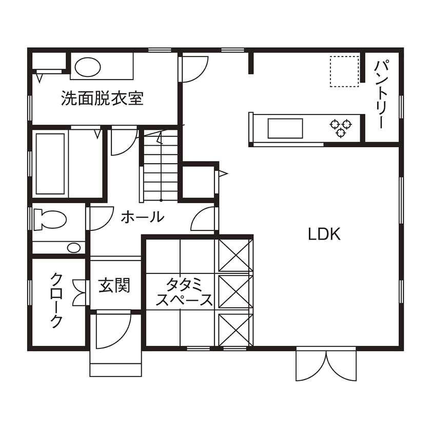  デザインハウス・エフ 【1500万～1999万円・間取りあり】三角屋根がお洒落な北欧スタイルの外観と、開放的なLDKを実現の間取り図（3LDK）1階