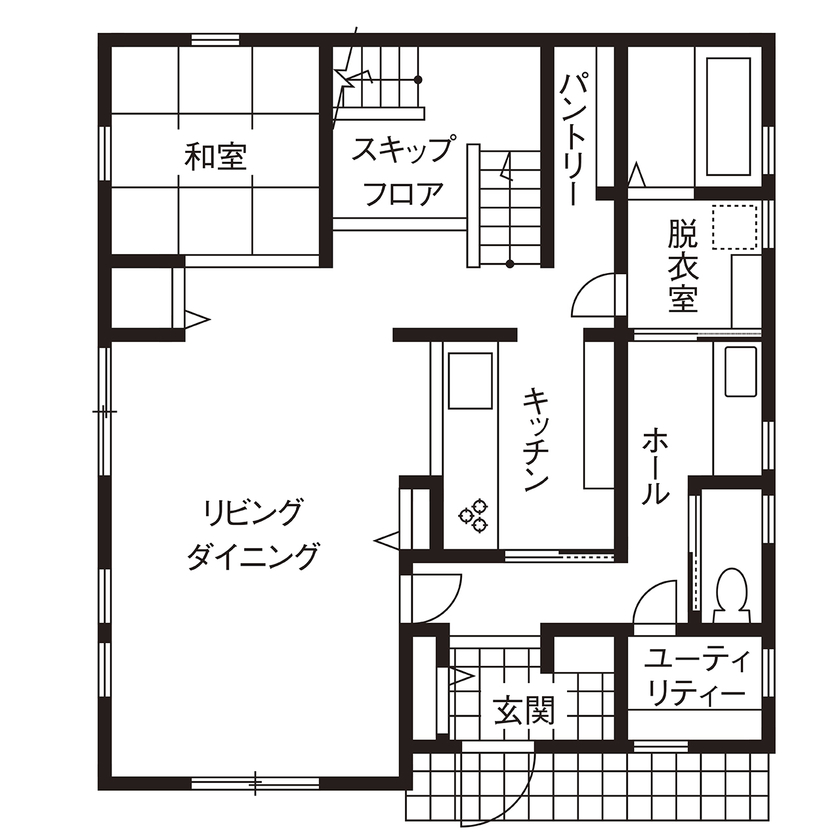  デザインハウス・エフ 【1000万円台/38坪/間取り図】変化に富んだ空間が魅力。本場のデザインを表現したプロヴァンスのお家の間取り図（4LDK）1階