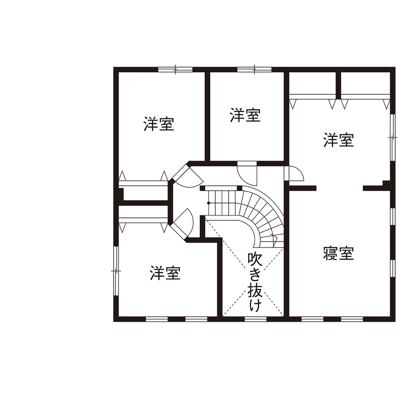 古川工務店 【2500万～2999万円/間取り図/サーキュラー階段/ガレージ】妻の想いが詰まった宮殿のような輸入住宅の間取り図（5K以上）2階