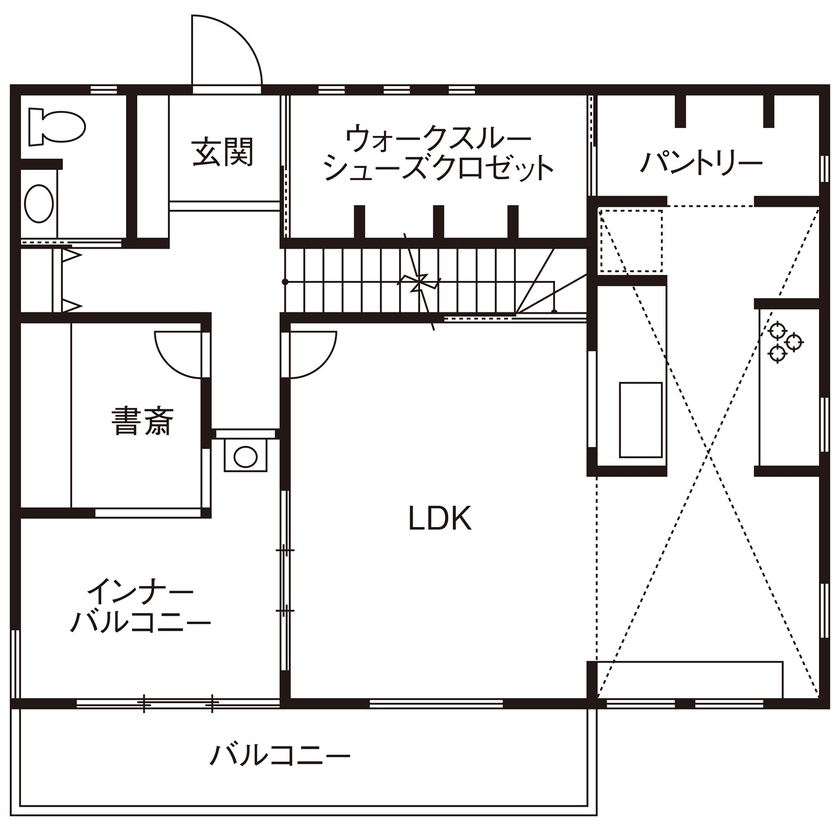アゼリアホーム｜賃貸併用・設計・管理 【三鷹市/変形地】インナーバルコニーで富士山を眺めながらリラックスできる住まいの間取り図（2LDK＋書斎）2階