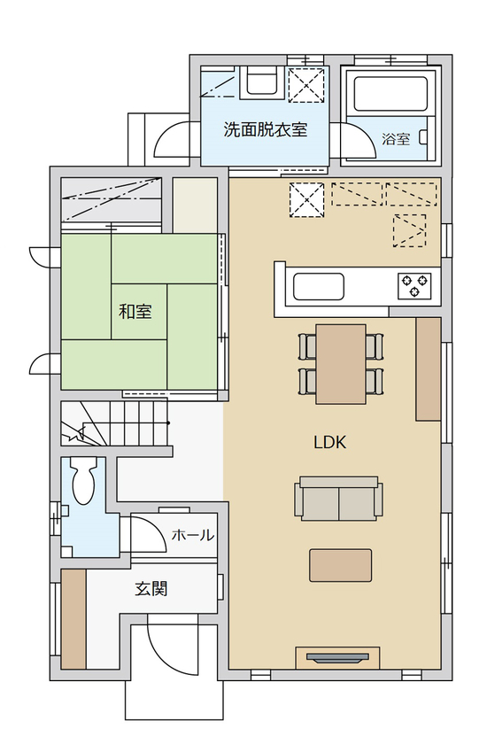 悠悠ホーム 【1500万円～1999万円で建てた家】家族の理想を実現した収納力！子ども達とのびのび快適に過ごす家事動線の間取り図（4LDK）1階