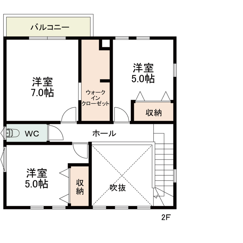 悠悠ホーム 【2600万円で建てた家／35坪／間取り図有】家事ラク動線+たっぷりの収納が嬉しい、ナチュラルテイストの家の間取り図（4LDK）2階