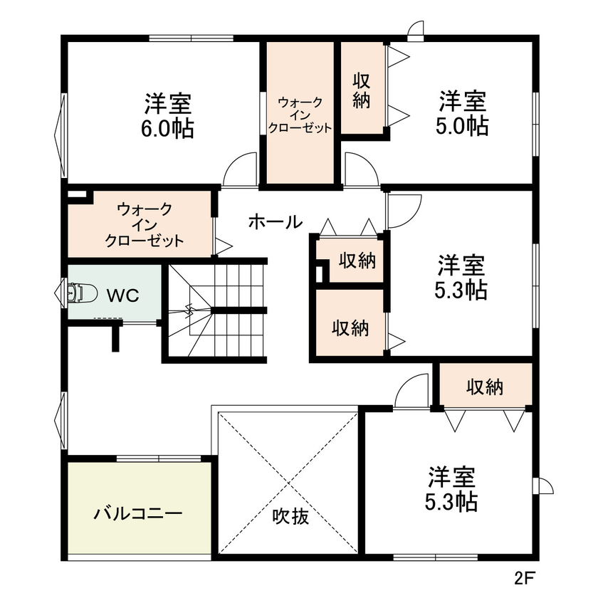 悠悠ホーム 【3,420万円×46坪】家族5人が健康に暮らす、ロフト付きブラック外壁の家の間取り図（5K以上）2階
