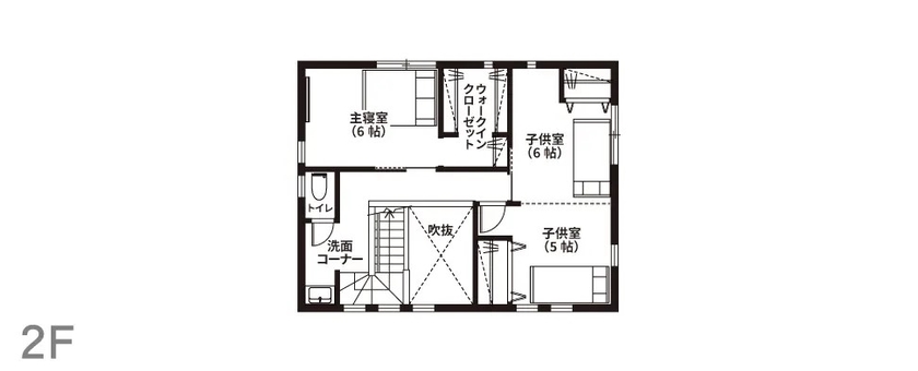 悠悠ホーム 【吹抜け/外断熱/家事ラク動線】玄関から即キッチンにつながるラクラク動線の間取り図（4LDK）2階