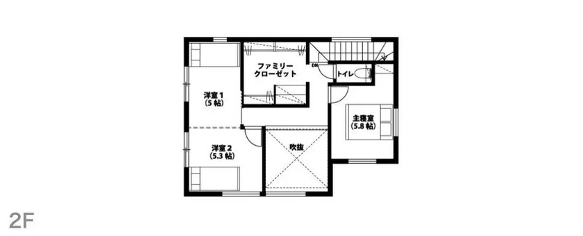 悠悠ホーム 【吹抜け/外断熱/2階建て】落ち着いたグレイッシュがかっこいい！ホテルライクなこだわりが実現したお家の間取り図（3LDK）2階
