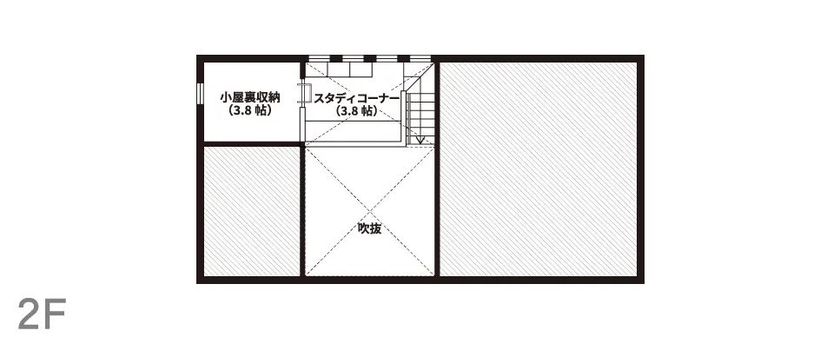 悠悠ホーム 【平屋/勾配天井/中2階/外断熱】「家づくり勉強会」で学んで建てた！3層構造のシン・ヒラヤStyleの間取り図（3LDK）2階