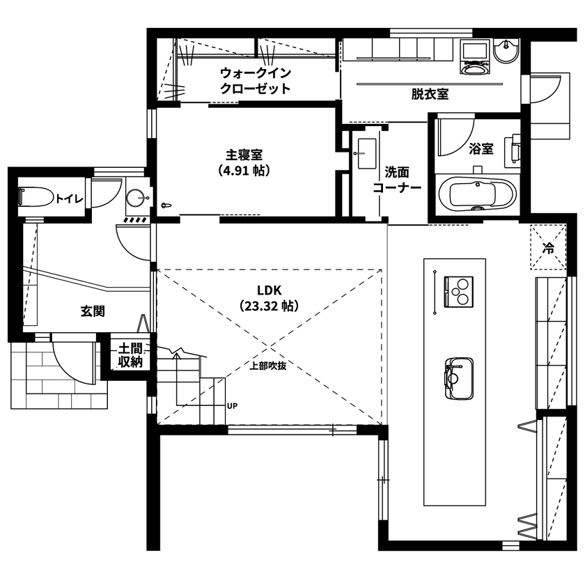悠悠ホーム 【3000万円～3499万円で建てた家／34坪／間取り図あり】特別感を味わえる「ホテルライク」なデザインを追求の間取り図（4LDK）1階