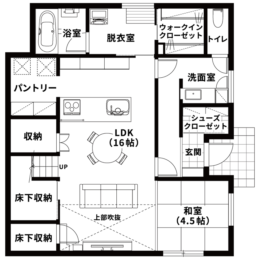 悠悠ホーム 【2500万円～2999万円で建てた家／約37坪／間取り図有】愛猫ファーストで、快適なおうち時間を叶えた住まいの間取り図（4LDK）1階