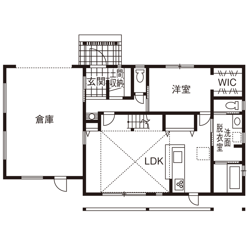 森のめぐみ工房 【2000万円台前半／間取り図有】平屋と2階建てのいいとこどり！自然素材と手仕事が息づく木の家の間取り図（3LDK）1階