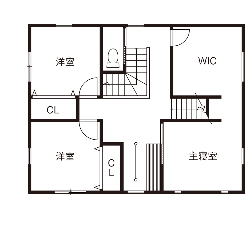 森のめぐみ工房 【1000万円台後半／間取り図有】キッチンから見守るLDK。子育てを楽しむ無垢材の家 の間取り図（4LDK+小屋裏収納）2階