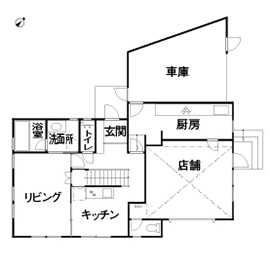 住総ハウジング カフェ経営の夢を店舗併用住宅で実現。サンクンリビングとビルトインガレージで快適な住まい【間取り有】の間取り図（4LDK＋店舗）1階