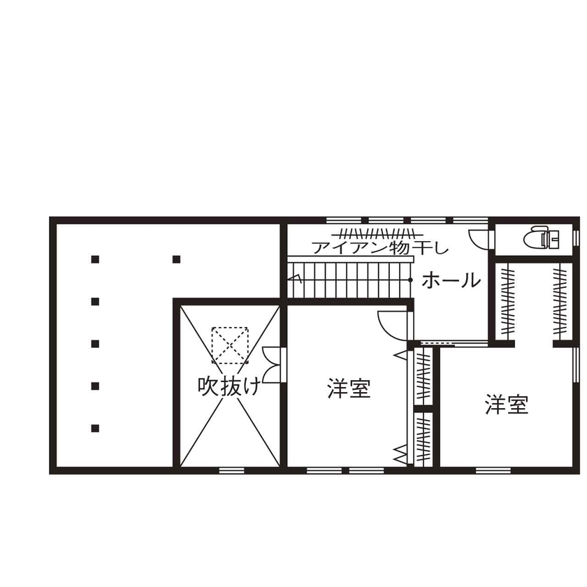 北条工務店一級建築士事務所 【奈良／3000万円台／和モダン／間取り図】老後は1階だけで暮らしが完結。平屋感覚で暮らせる2階建て住宅の間取り図（５LDK＋WCL）2階